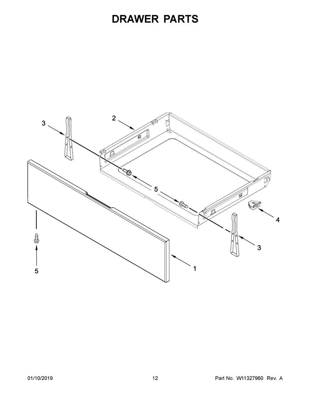 Drawer Parts Diagram and Parts List for WFG510S0HS1  Whirlpool Range