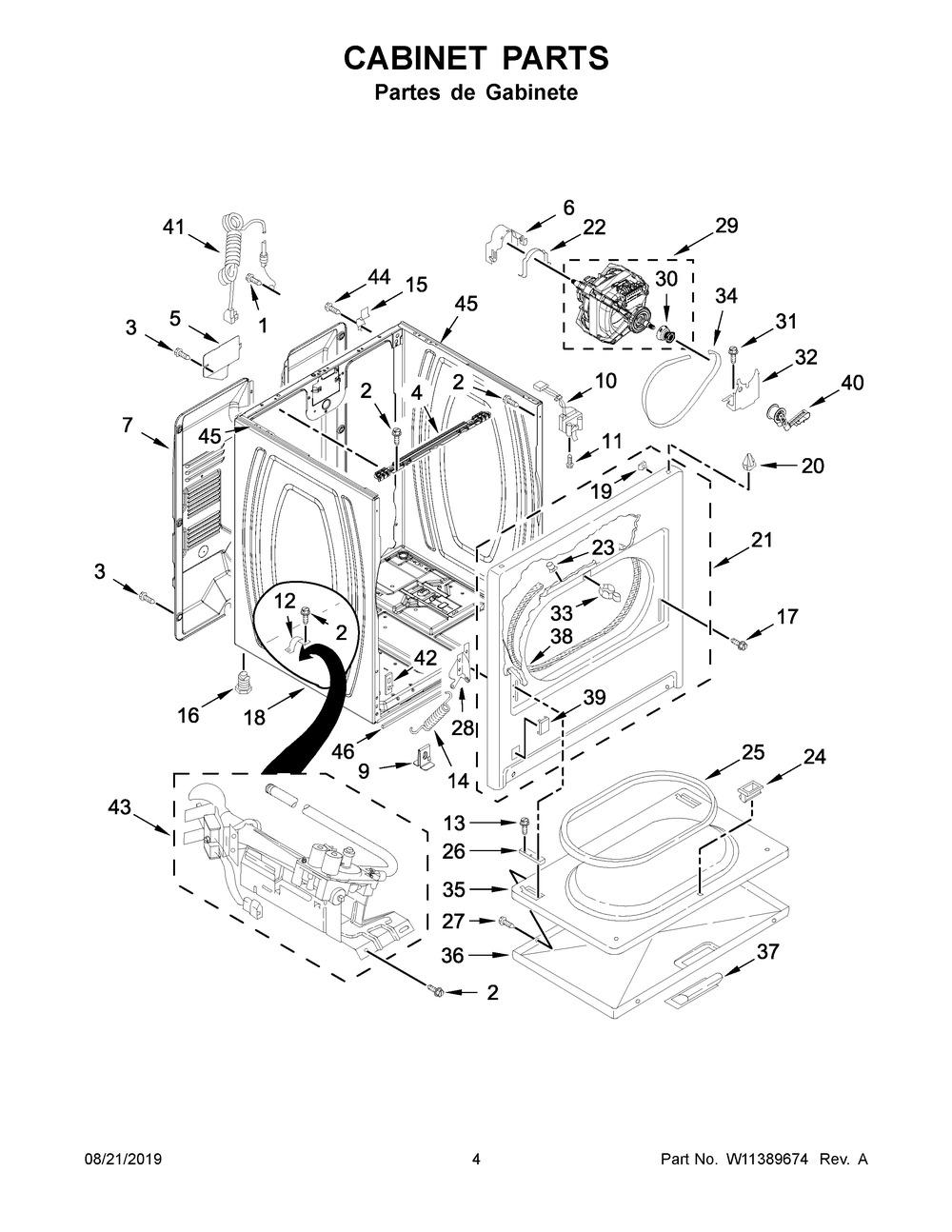 Cabinet Parts Diagram and Parts List for 7MWGD1730JQ0  Whirlpool Dryer