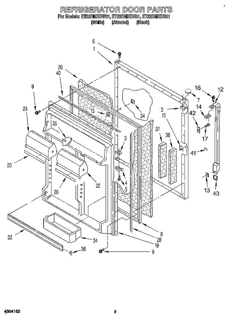 REFRIGERATOR DOOR Diagram and Parts List for ET22DMXDN01  Whirlpool Refrigerator