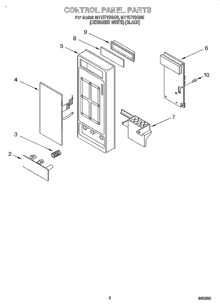 CONTROL PANEL Diagram and Parts List for MT1071SGQ0  Whirlpool Microwave