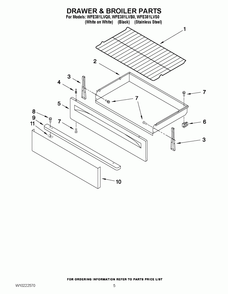 DRAWER & BROILER PARTS Diagram and Parts List for WFE381LVB0  Whirlpool Range