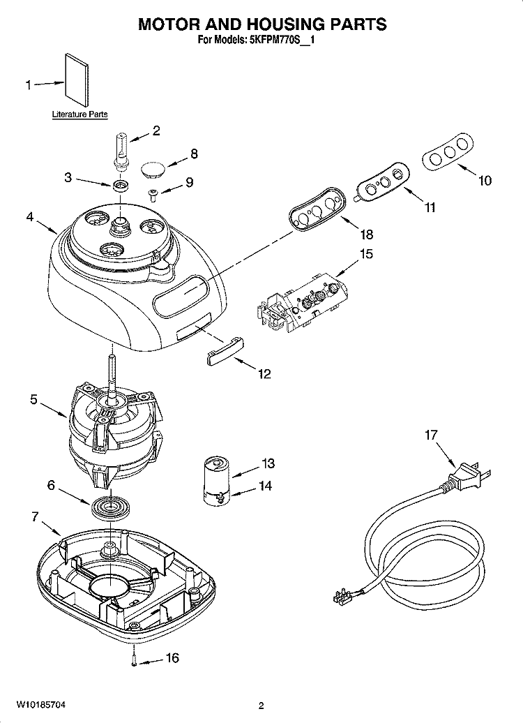MOTOR AND HOUSING PARTS Diagram and Parts List for 5KFPM770SNK1  KitchenAid Food Processor