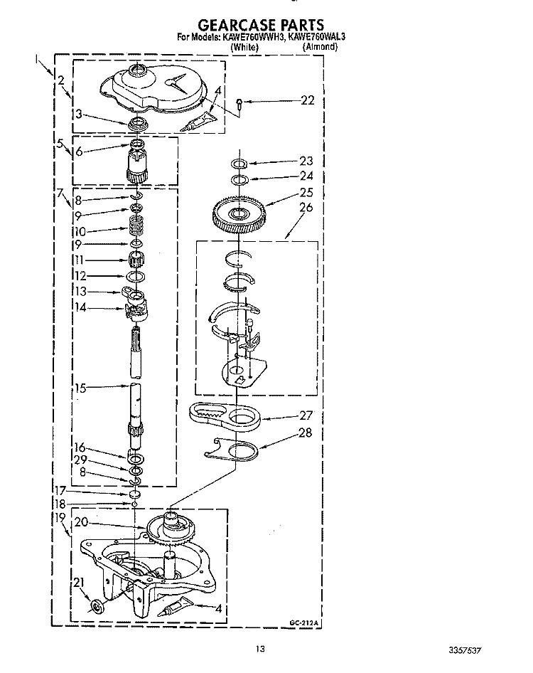 GEARCASE Diagram and Parts List for KAWE760WWH3  KitchenAid Washer