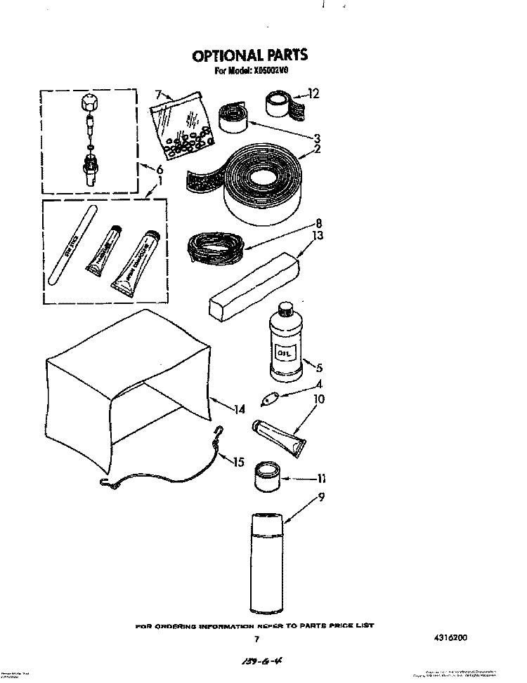 OPTIONAL Diagram and Parts List for X05002V0  Roper Air Conditioner