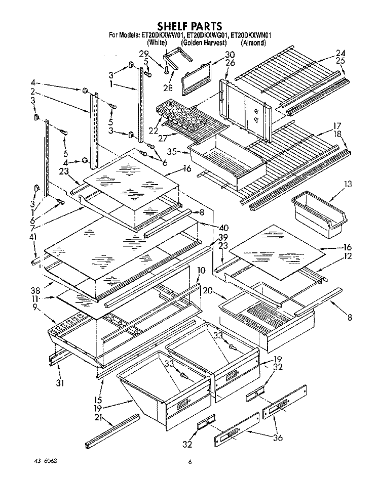 SHELF, LIT/OPTIONAL Diagram and Parts List for ET20DKXWN01  Whirlpool Refrigerator