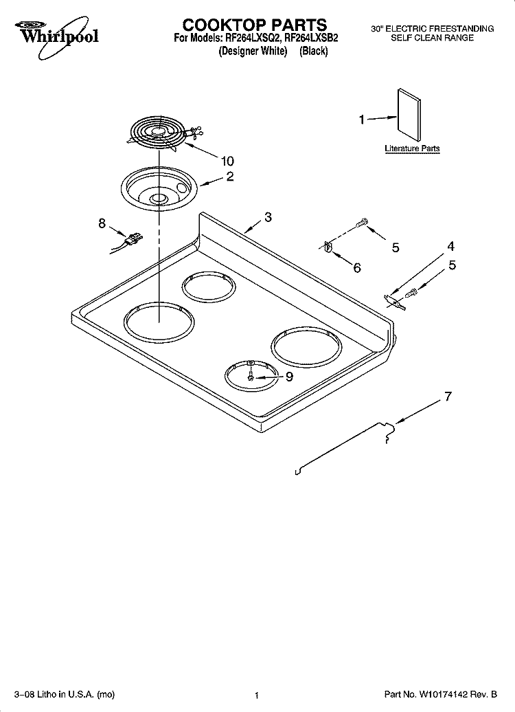 COOKTOP PARTS Diagram and Parts List for RF264LXSB2  Whirlpool Range