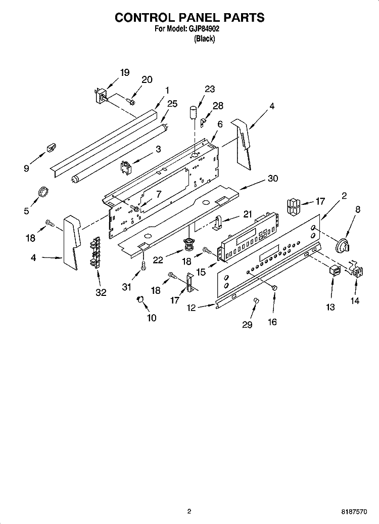 CONTROL PANEL PARTS Diagram and Parts List for GJP84902  Whirlpool Range