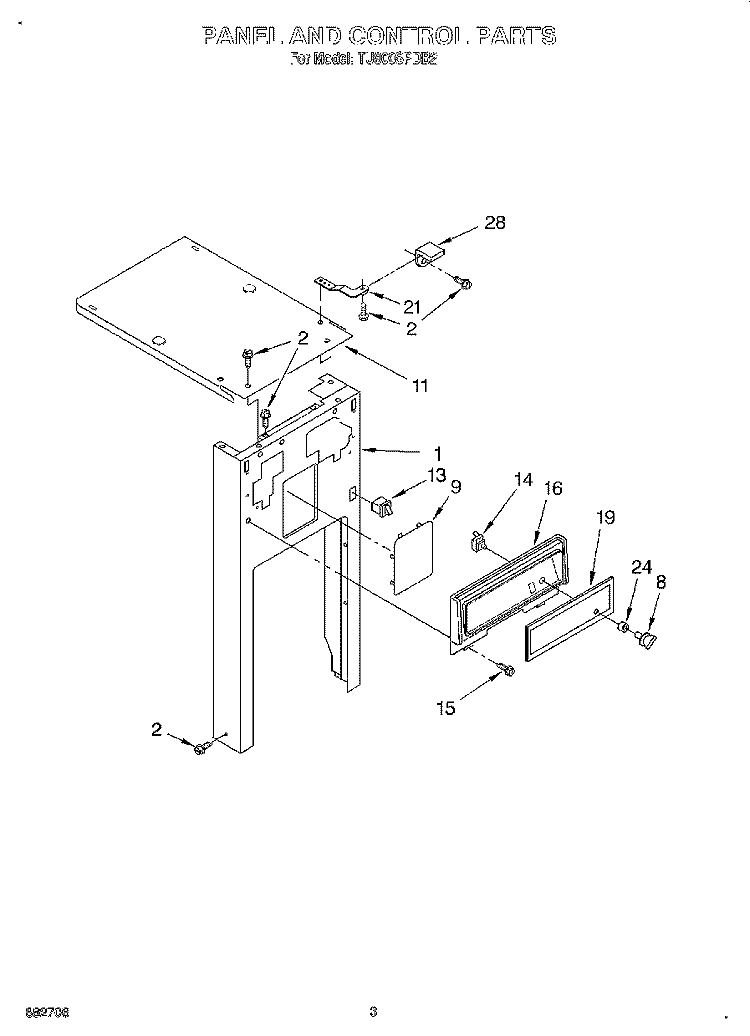 PANEL AND CONTROL Diagram and Parts List for TU800SPDB2  Whirlpool Trash Compactor