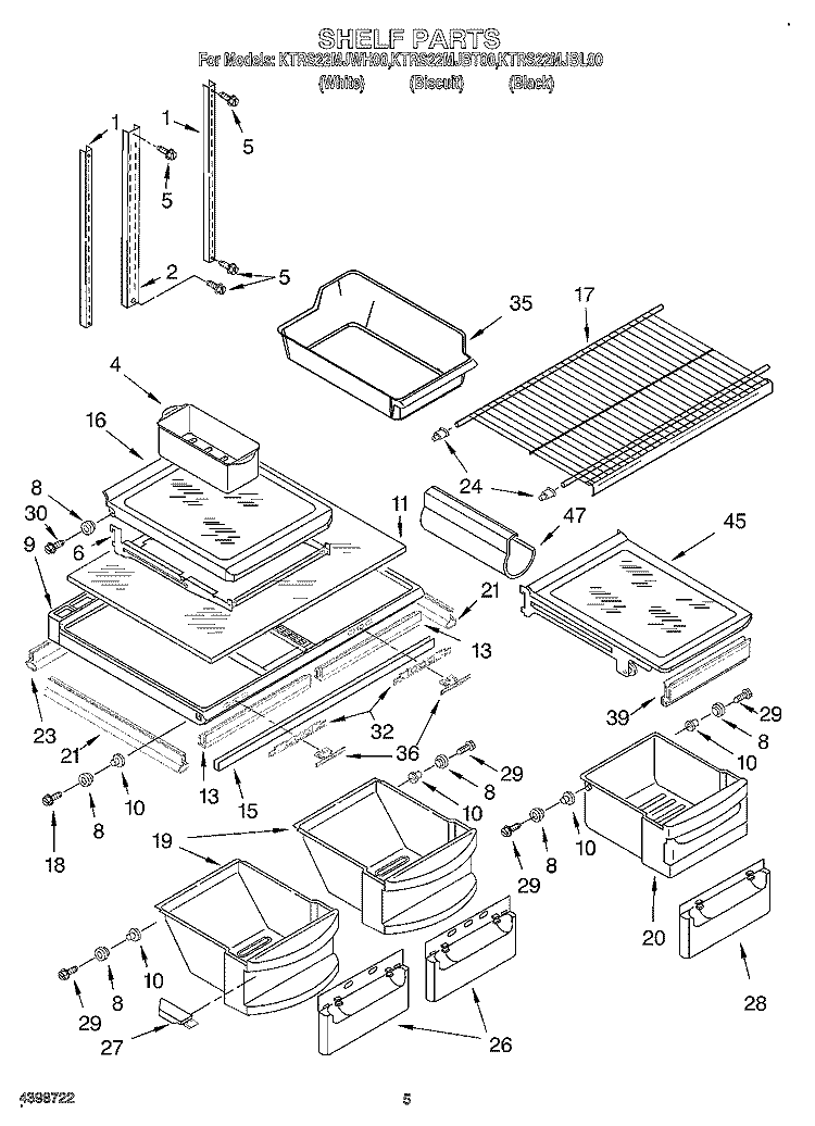 SHELF Diagram and Parts List for KTRS22MJBL00  KitchenAid Refrigerator