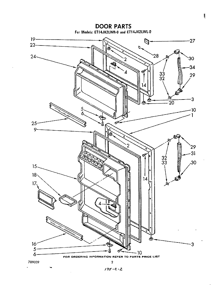 DOOR Diagram and Parts List for ET14JK2LWR0  Whirlpool Refrigerator