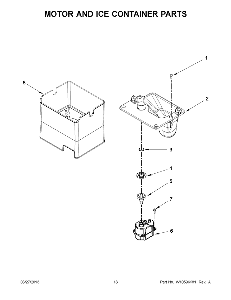MOTOR AND ICE CONTAINER PARTS Diagram and Parts List for 7WF736SDAM10  Whirlpool Refrigerator