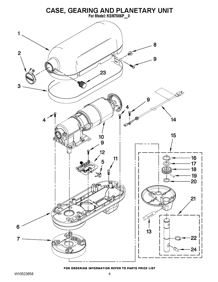 CASE, GEARING AND PLANETARY UNIT Diagram and Parts List for KSM7586PCA0  KitchenAid Mixer