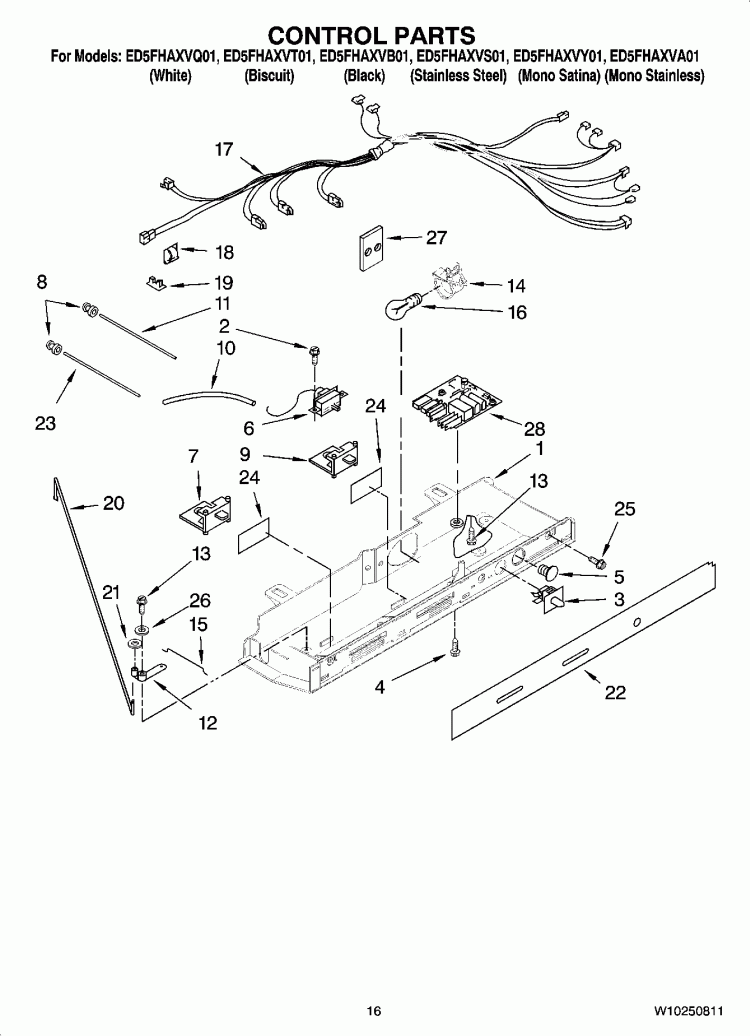 CONTROL PARTS Diagram and Parts List for ED5FHAXVB01  Whirlpool Refrigerator