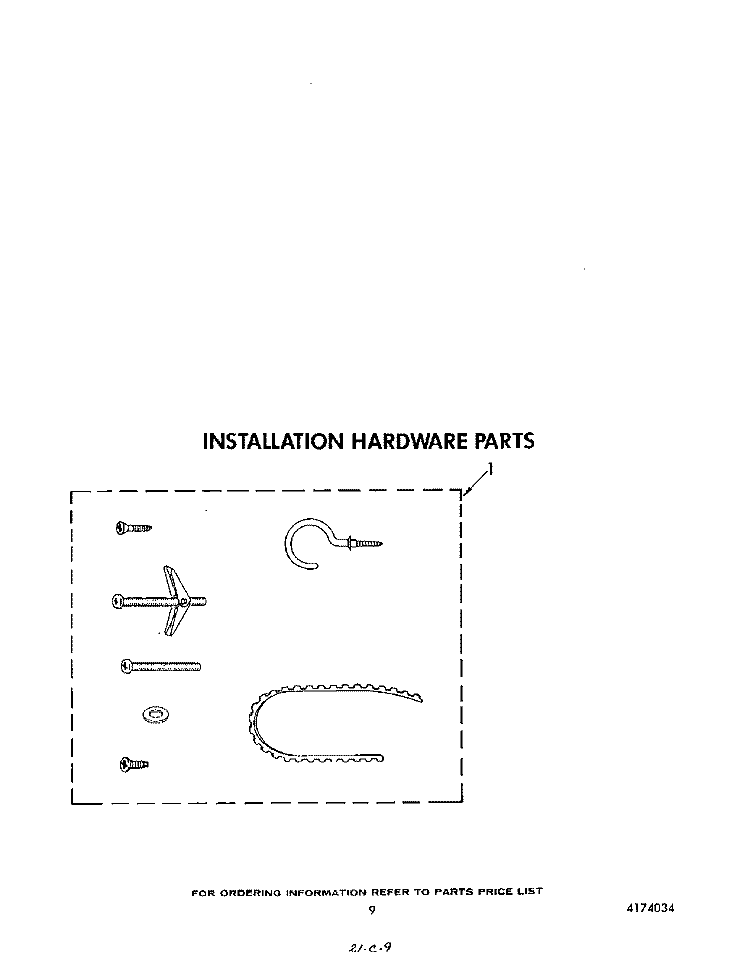 INSTALLATION HARDWARE Diagram and Parts List for KHMS105S0  KitchenAid Microwave