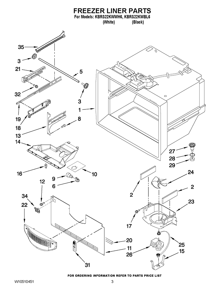 FREEZER LINER PARTS Diagram and Parts List for KBRS22KWBL6  KitchenAid Refrigerator
