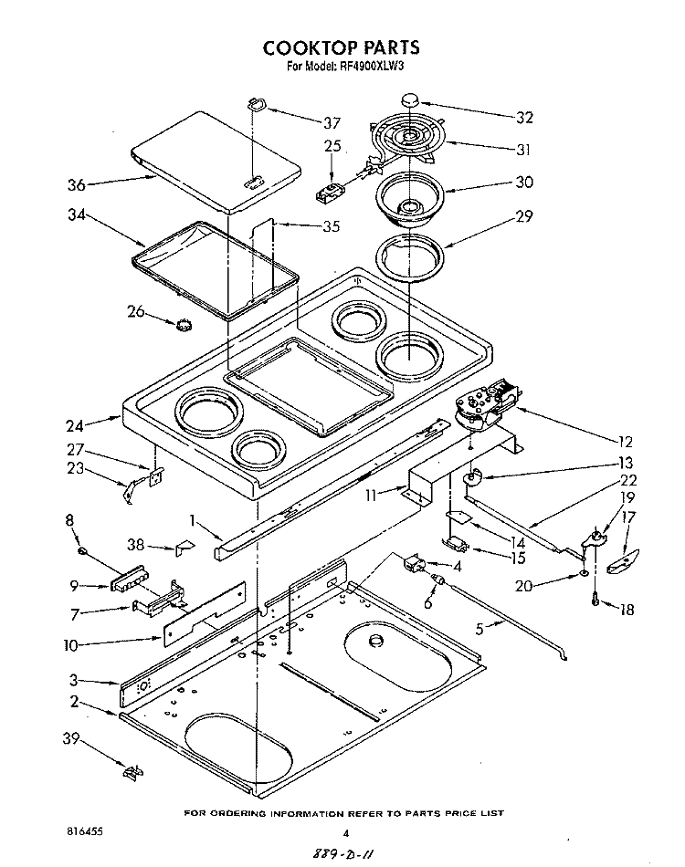COOKTOP Diagram and Parts List for RF4900XLW3  Whirlpool Range