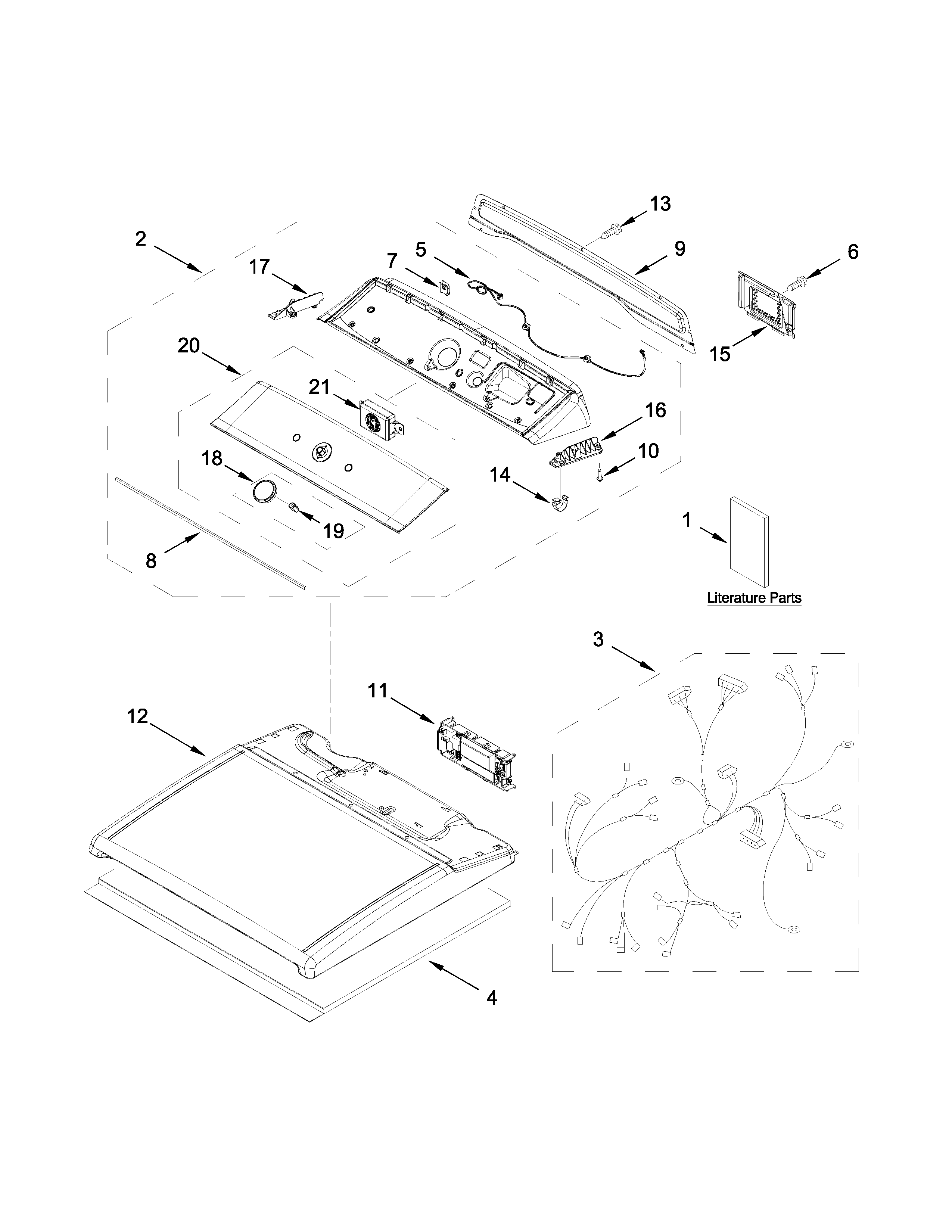 Top And Console Parts Diagram and Parts List for 11068133413  Kenmore Dryer