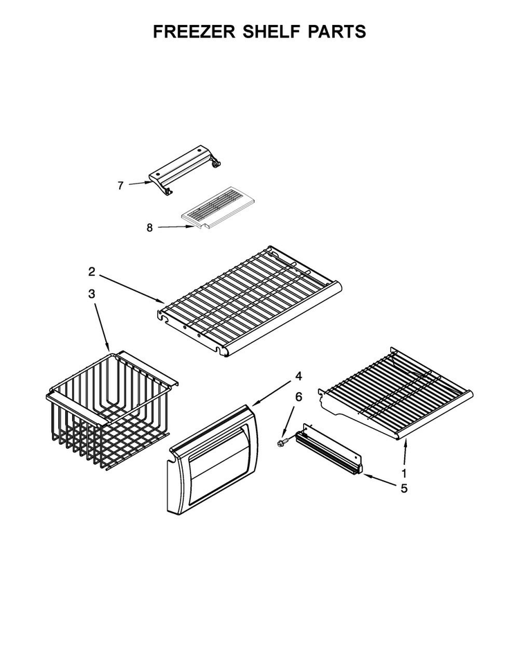 Freezer Shelf Parts Diagram and Parts List for KBSD612ESS01  KitchenAid Refrigerator