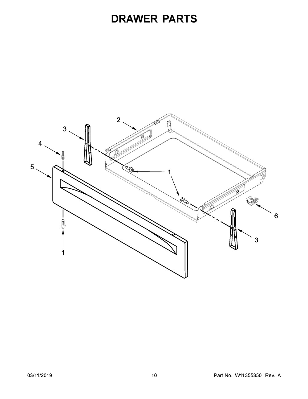 Drawer Parts Diagram and Parts List for YWFC150M0EB3  Whirlpool Range