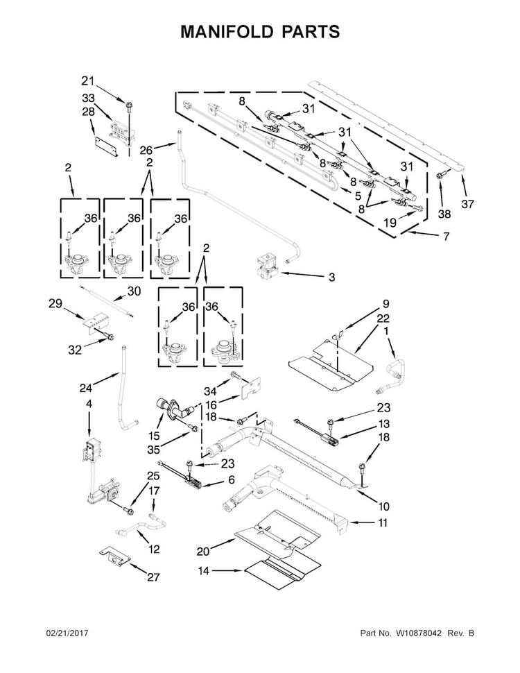 Manifold Parts Diagram and Parts List for KFGD500ESS02  KitchenAid Range
