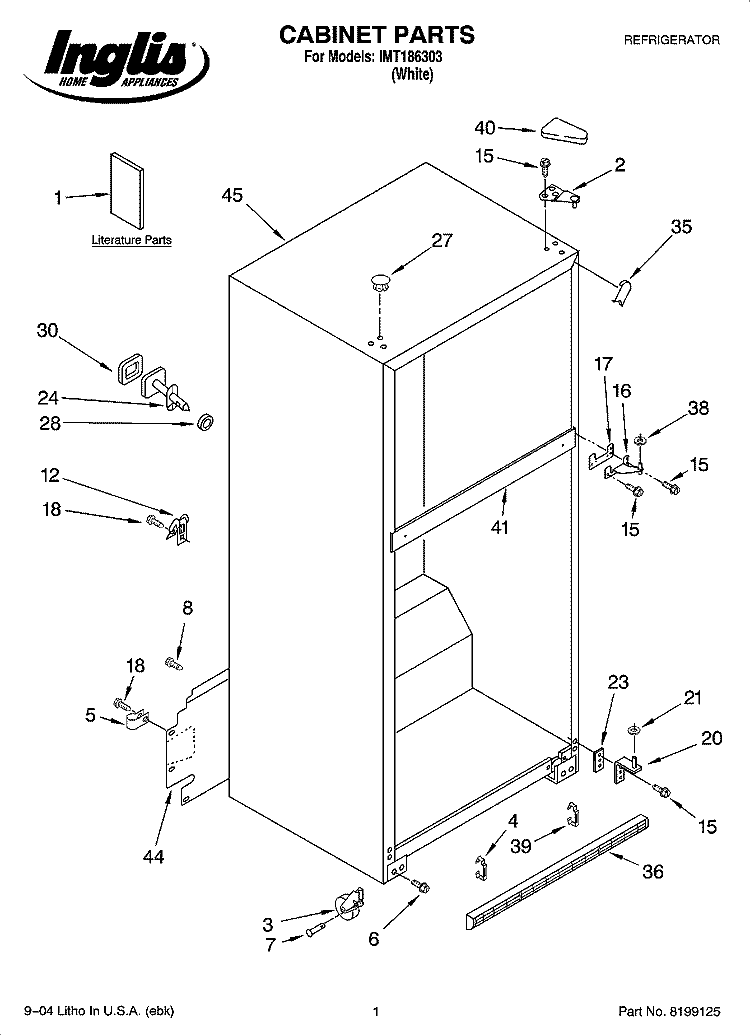 CABINET PARTS Diagram and Parts List for IMT186303  Inglis Refrigerator