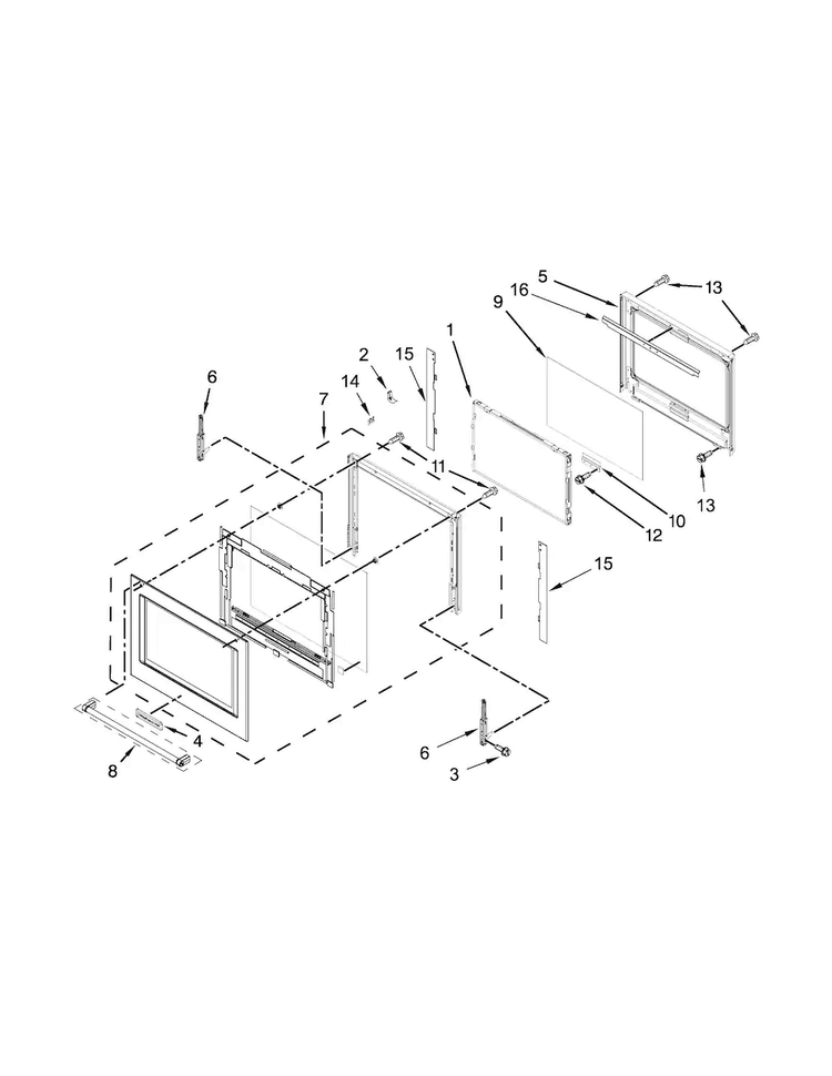 Oven Door Parts Diagram and Parts List for KOCE500EBL04  KitchenAid Microwave