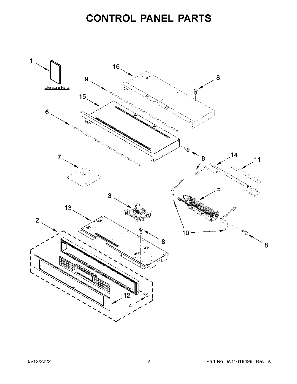 Control Panel Parts Diagram and Parts List for KOSE507EBS20  KitchenAid Wall Oven