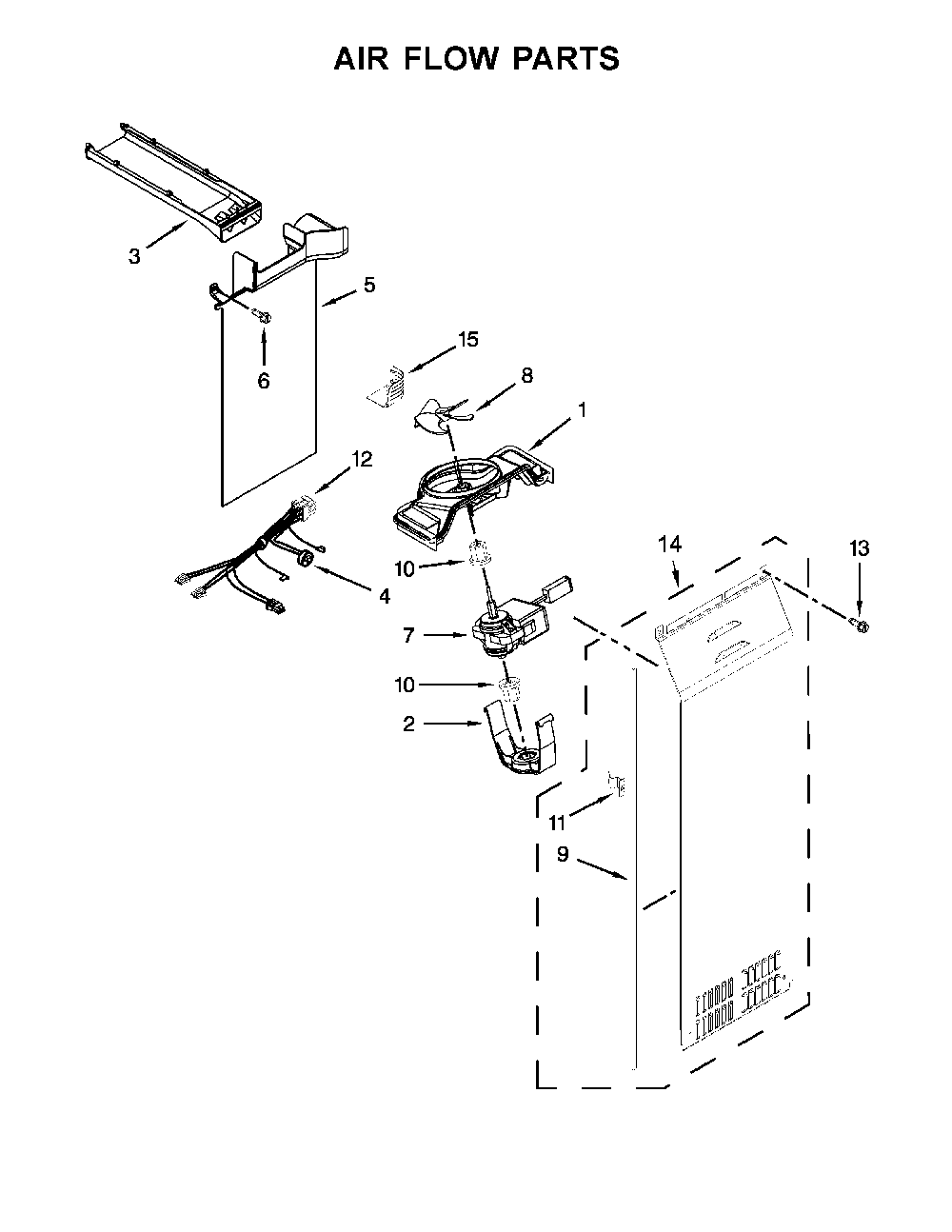 Air flow parts Diagram and Parts List for 10651762511  Kenmore Refrigerator