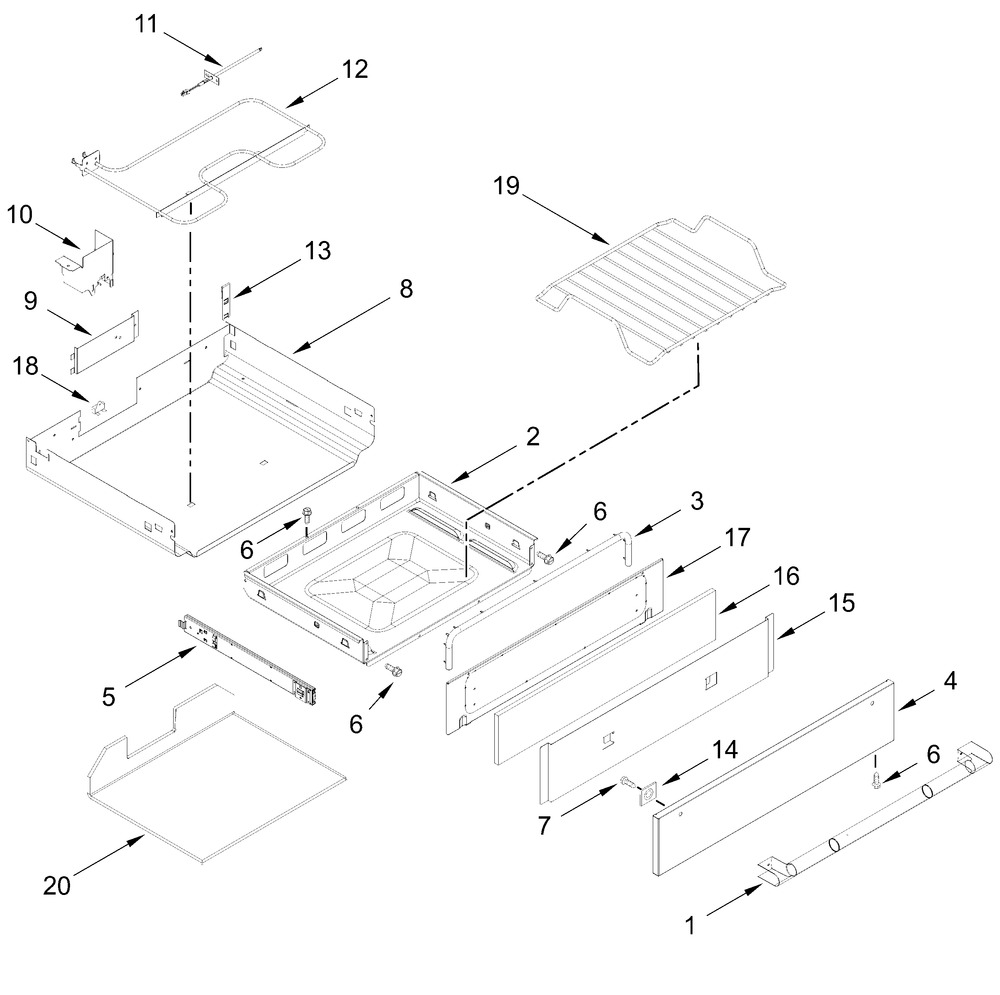 Drawer Parts Diagram and Parts List for JDS1450ML2  Whirlpool Range