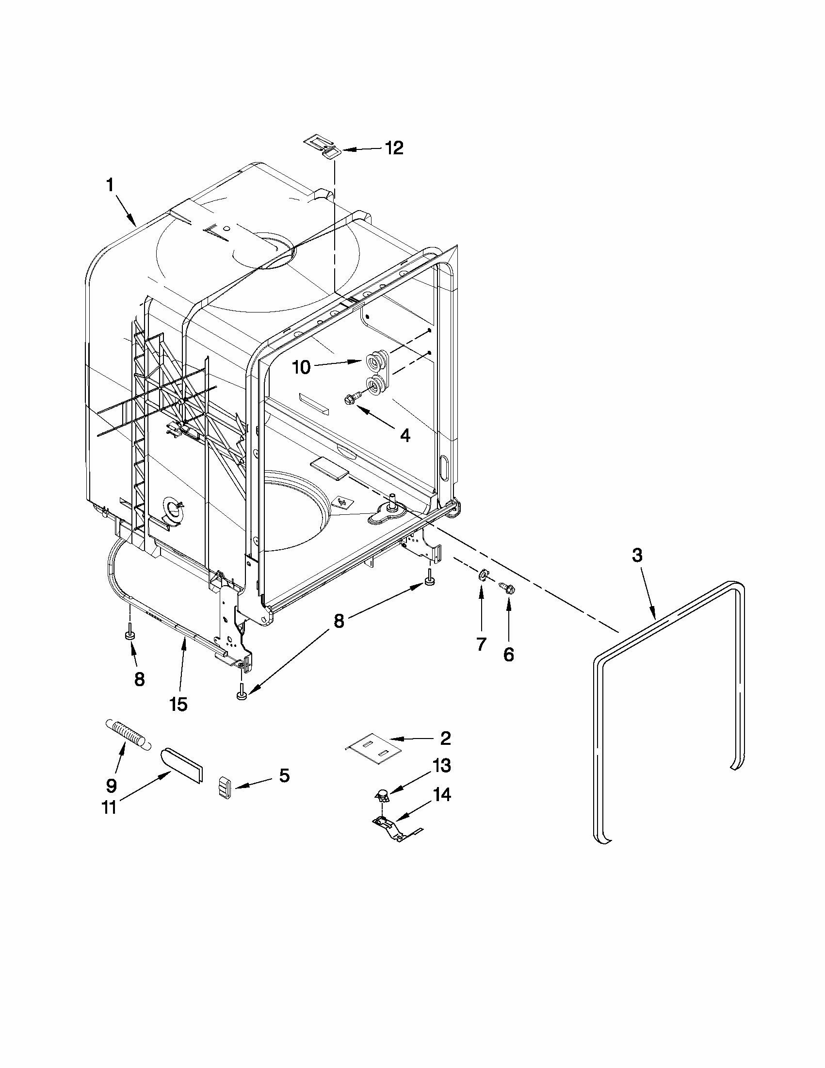 Tub And Frame Parts Diagram and Parts List for 66517742K015  Kenmore Dishwasher