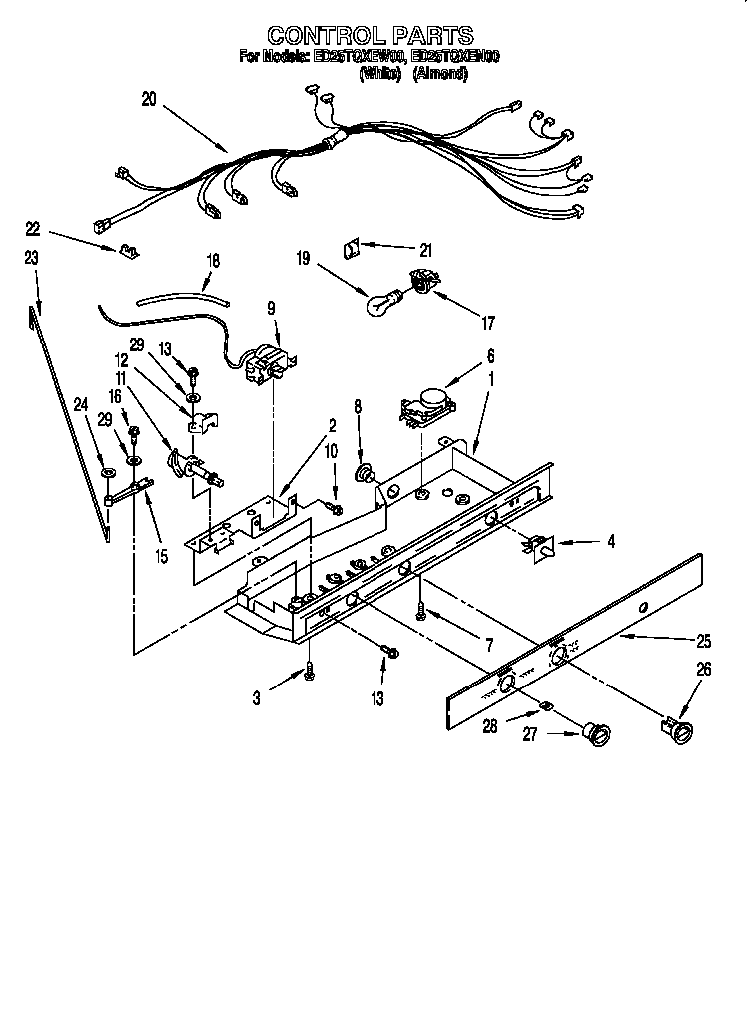 Control Diagram and Parts List for 824421985  Whirlpool Refrigerator