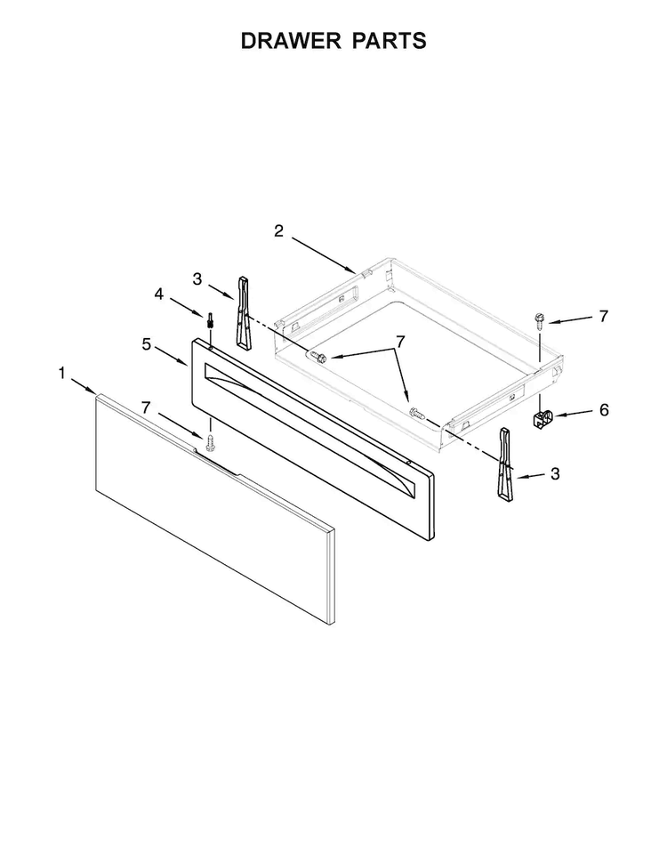 Drawer Parts Diagram and Parts List for WFC310S0EW0  Whirlpool Range