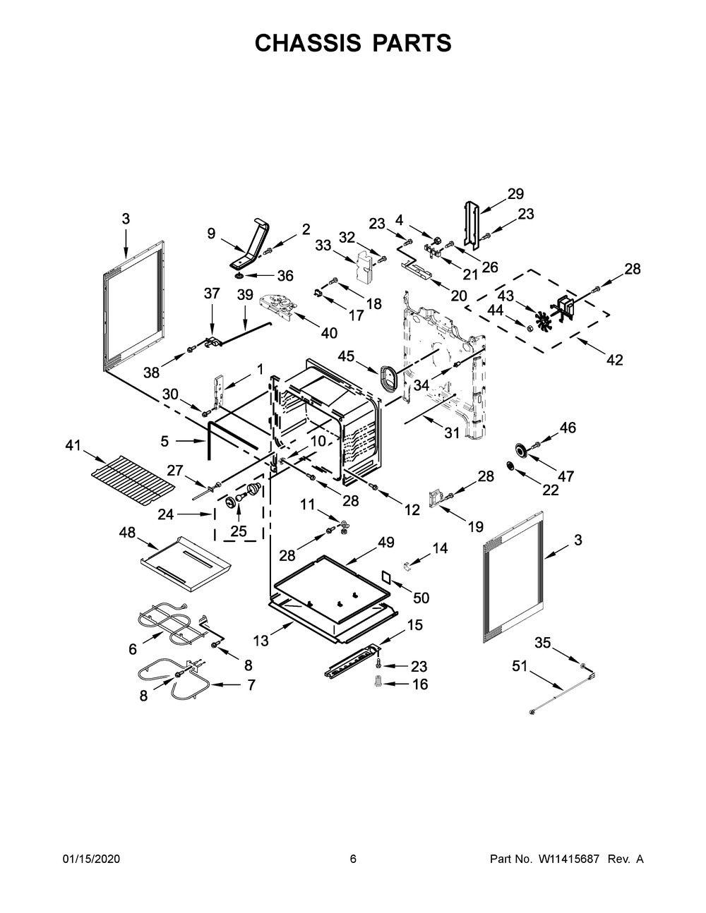Chassis Parts Diagram and Parts List for YWFE535S0JV0  Whirlpool Range