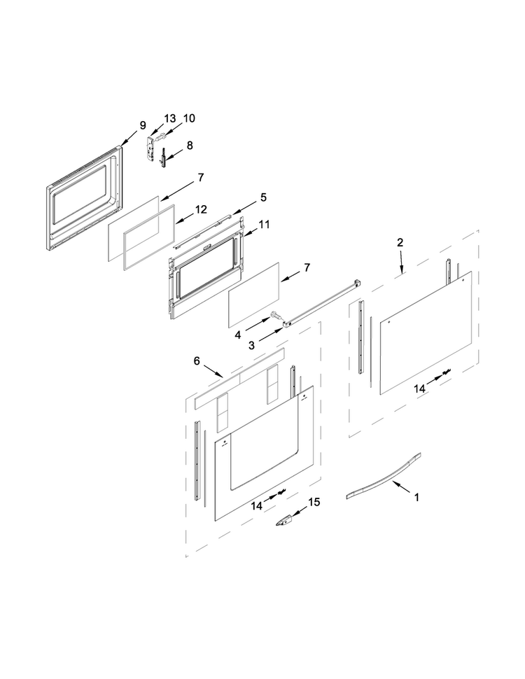 Lower Door Parts Diagram and Parts List for WGG555S0BB04  Whirlpool Range