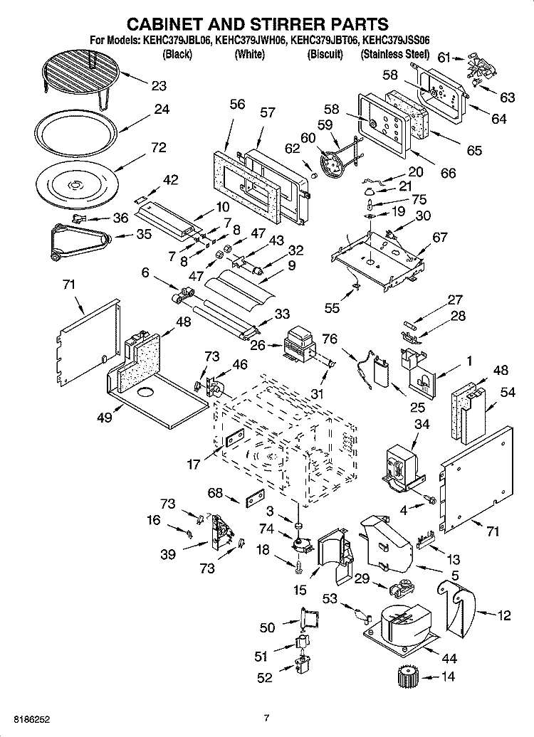CABINET AND STIRRER PARTS Diagram and Parts List for KEHC379JWH06  KitchenAid Microwave Oven Combo