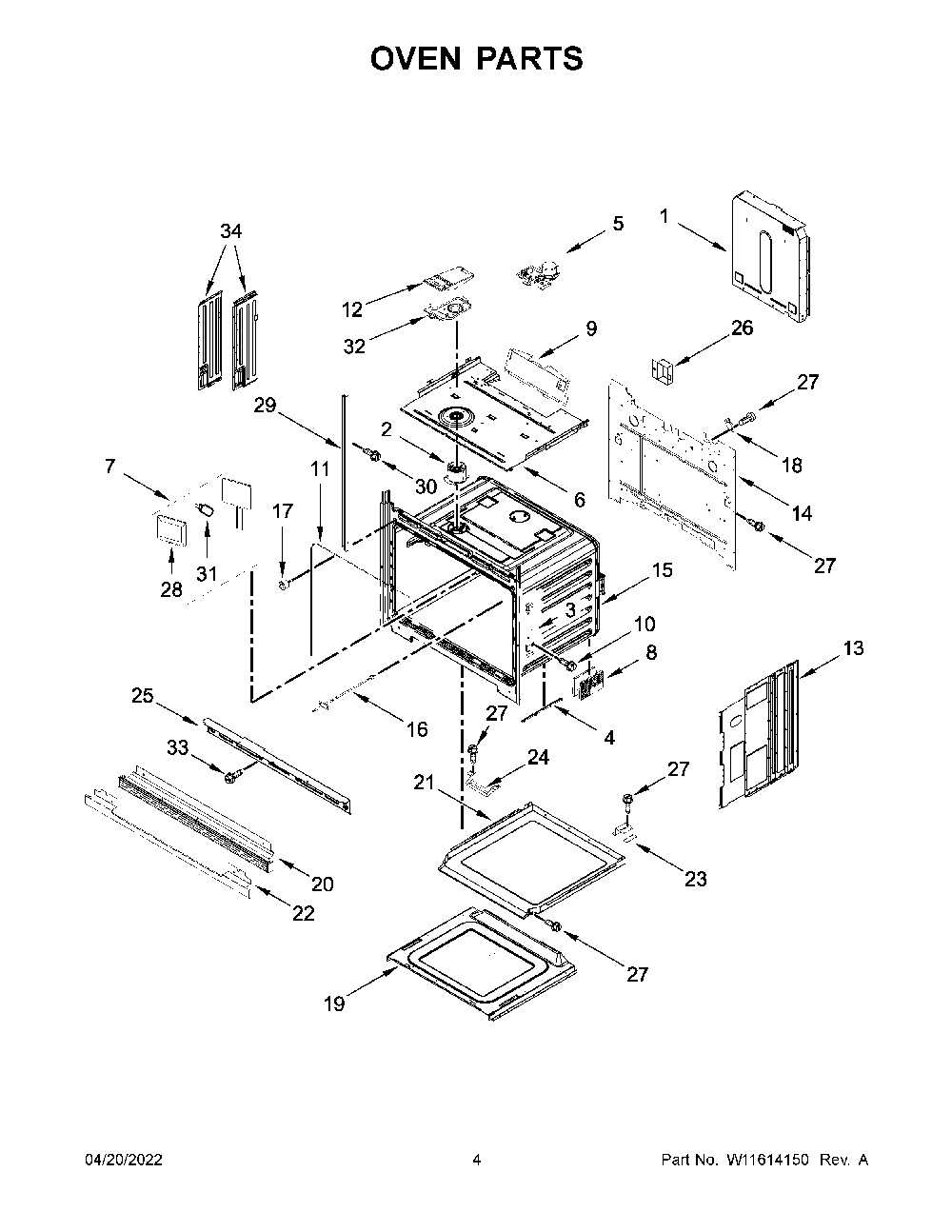 Oven Parts Diagram and Parts List for KOST100ESS20  KitchenAid Wall Oven