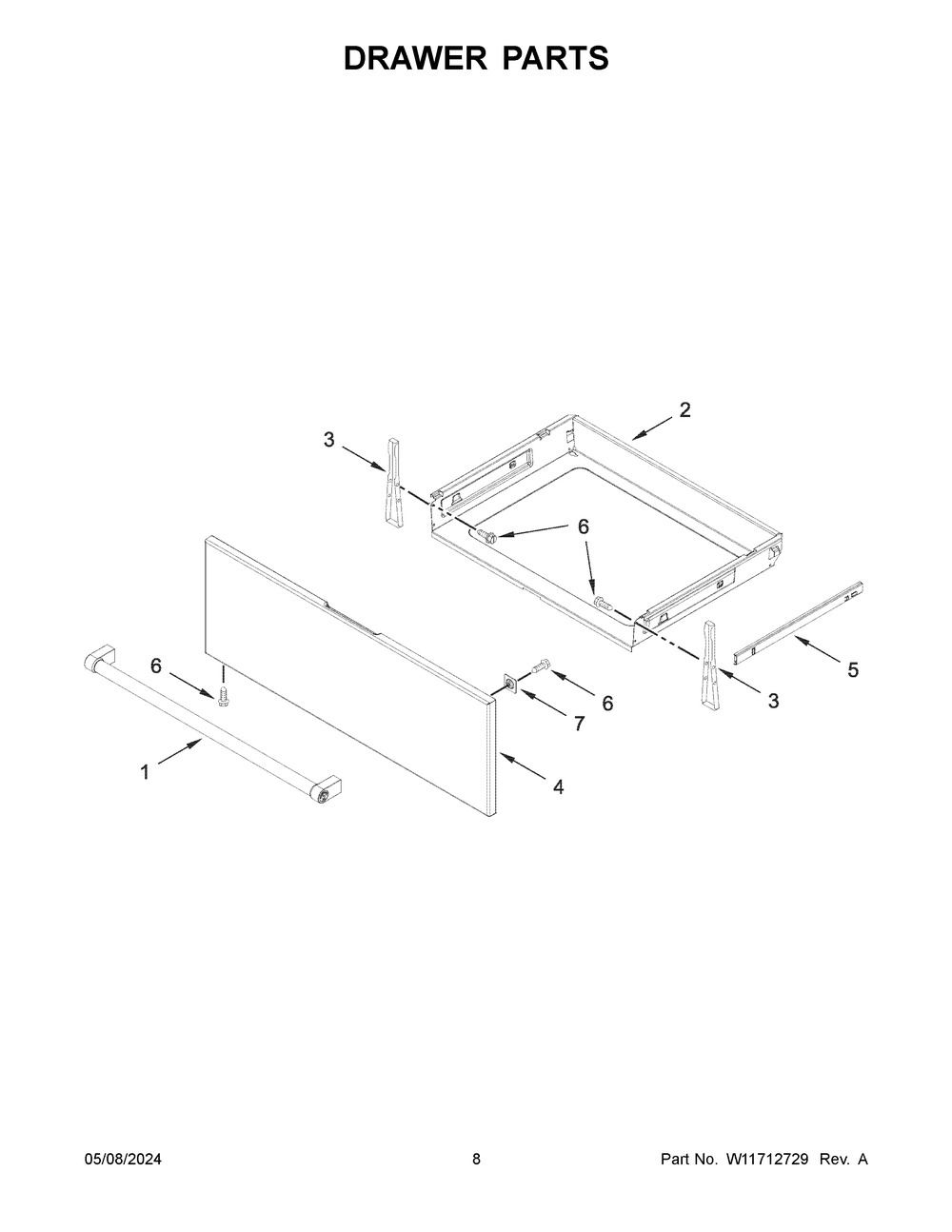 Drawer Parts Diagram and Parts List for YKSEG700ESS7  KitchenAid Range