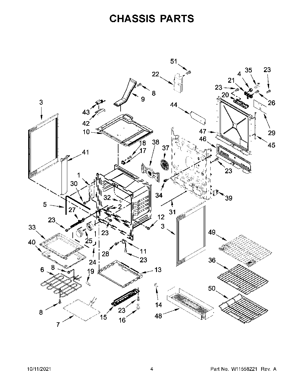 Chassis Parts Diagram and Parts List for KSEG700ESS4  KitchenAid Range