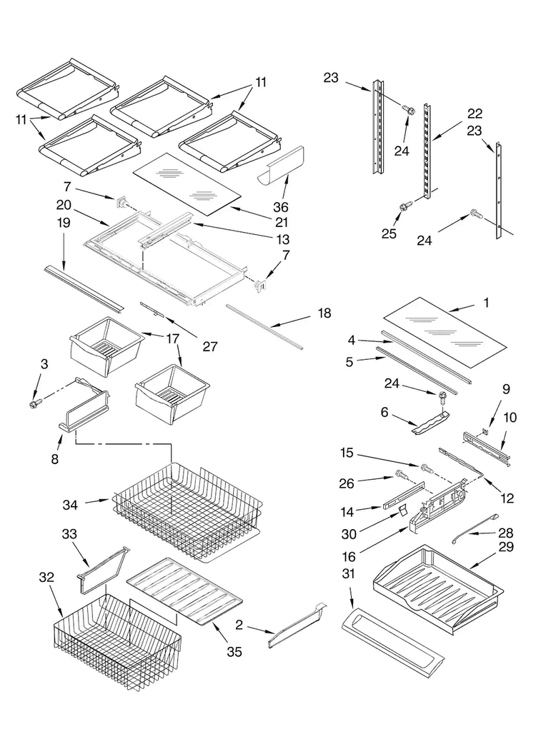 Shelf Parts Diagram and Parts List for GX5FHTXTS11  Whirlpool Refrigerator