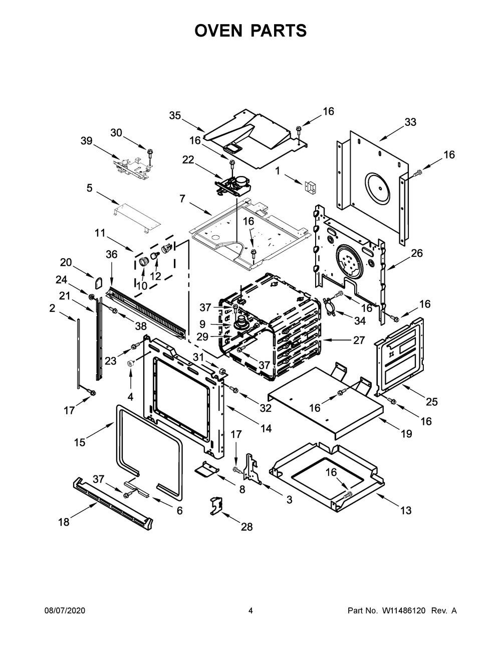 Oven Parts Diagram and Parts List for WOD51ES4EB02  Whirlpool Wall Oven