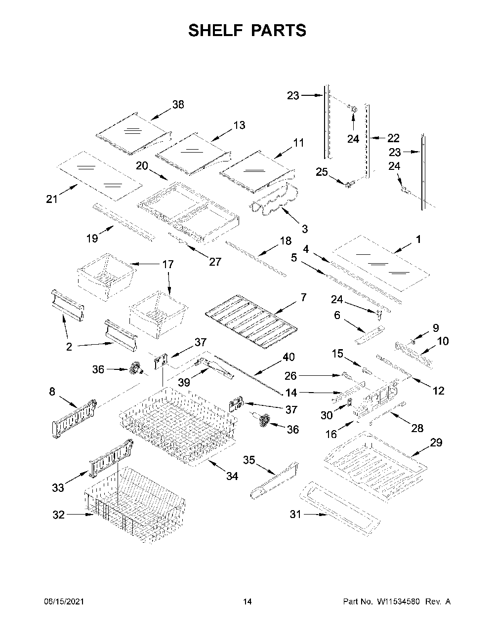 Shelf Parts Diagram and Parts List for KRFC300ESS06  KitchenAid Refrigerator
