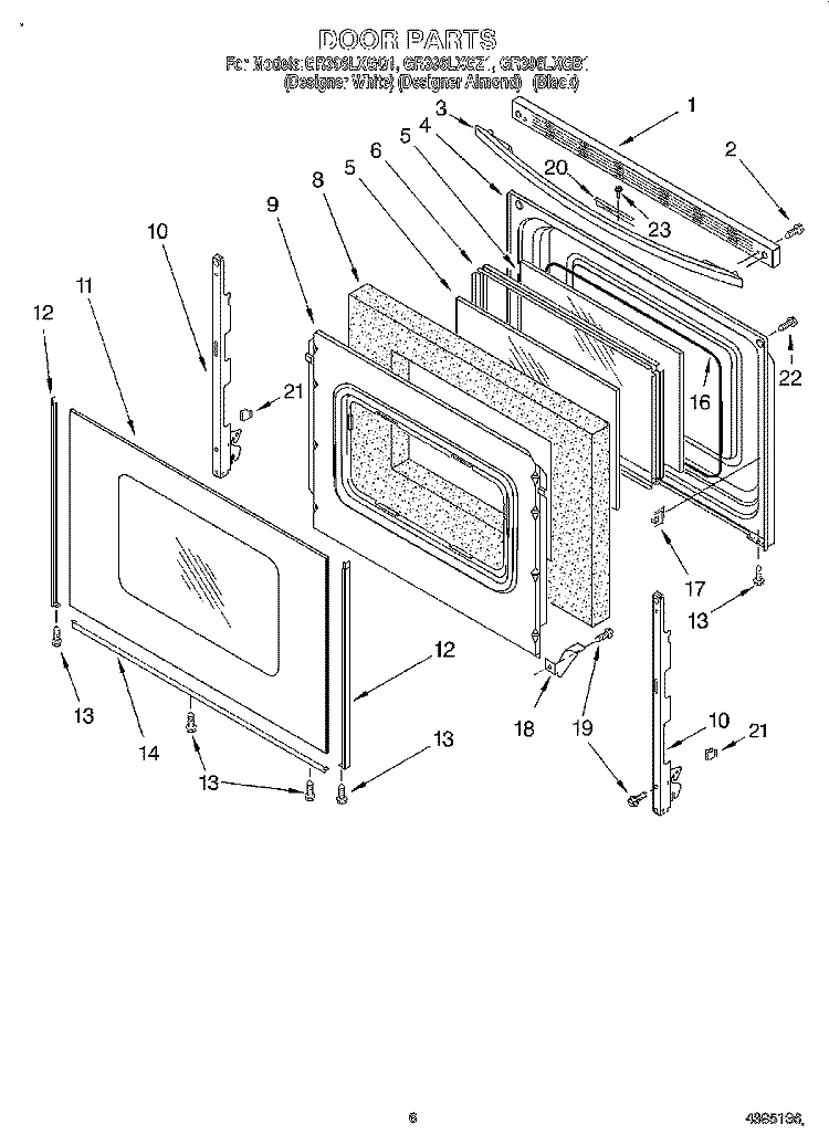 DOOR, OPTIONAL Diagram and Parts List for GR396LXGQ1  Whirlpool Range