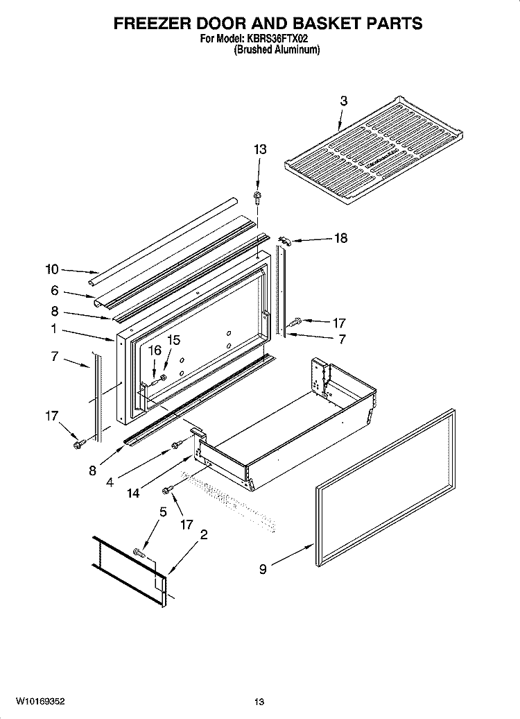 FREEZER DOOR AND BASKET PARTS Diagram and Parts List for KBRS36FTX02  KitchenAid Refrigerator