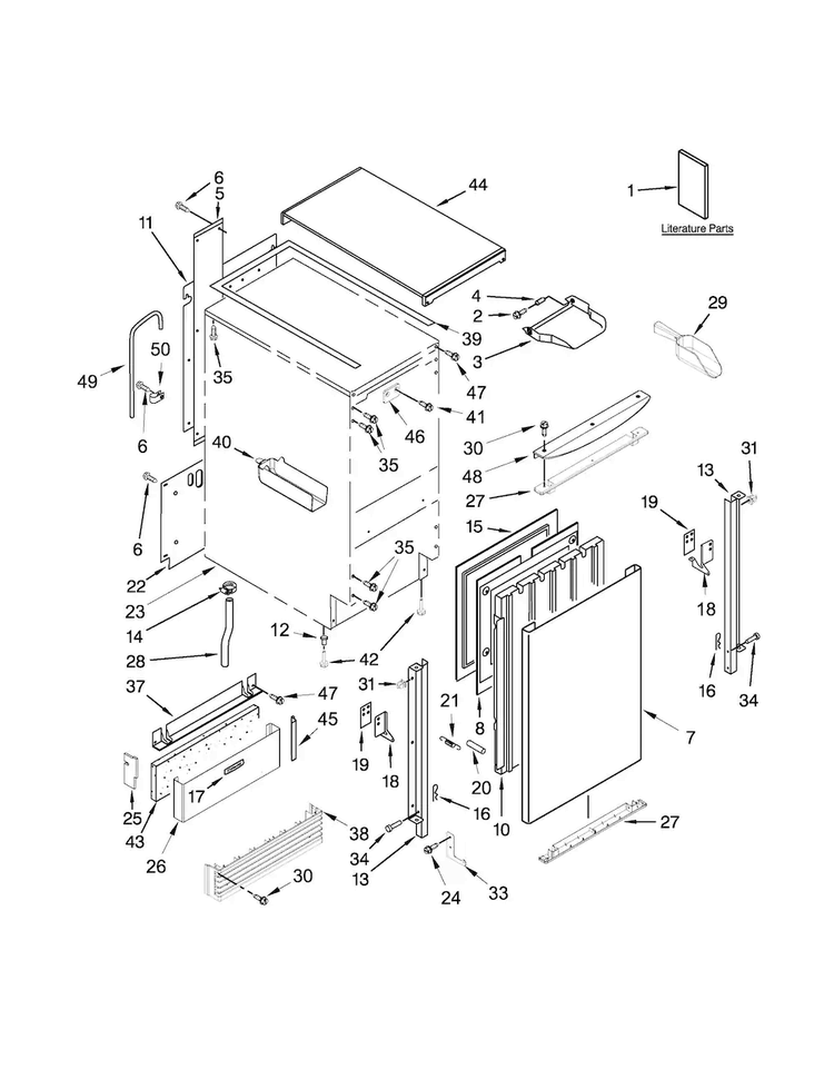 Cabinet, Door And Liner Parts Diagram and Parts List for KUIS18PNZB0  KitchenAid Ice Maker