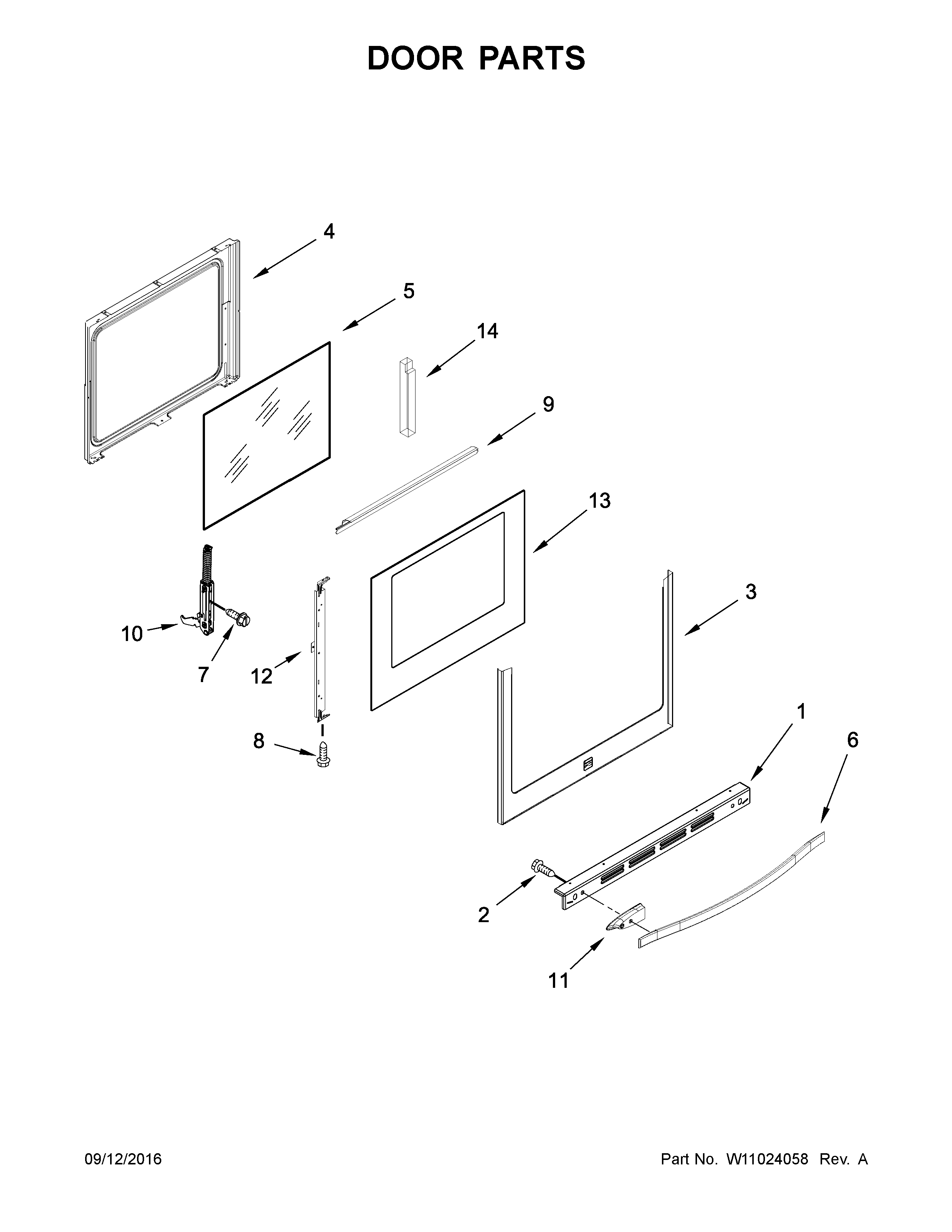 Door Parts Diagram and Parts List for 66475123610  Kenmore Range
