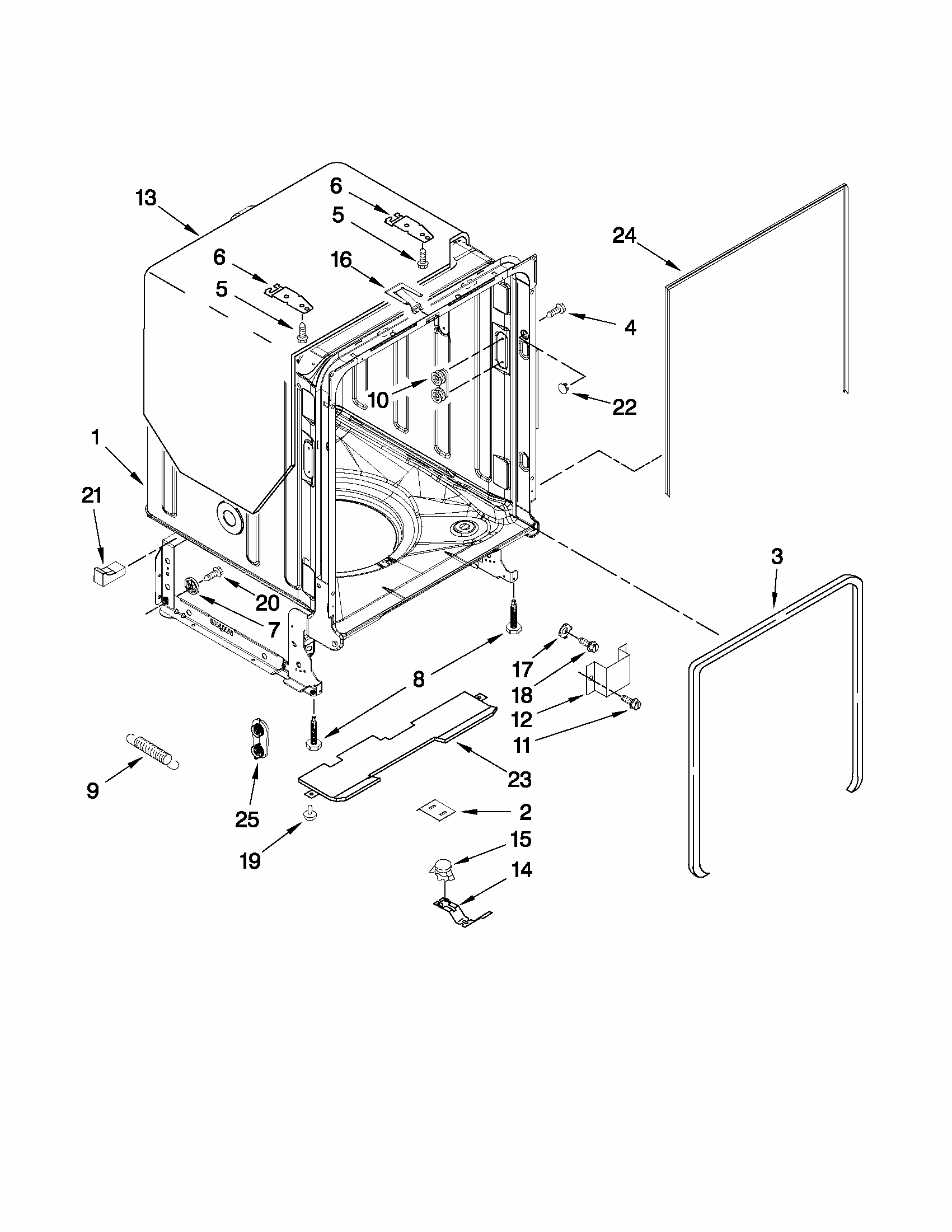 Tub And Frame Parts Diagram and Parts List for 66513255K111  Kenmore Dishwasher