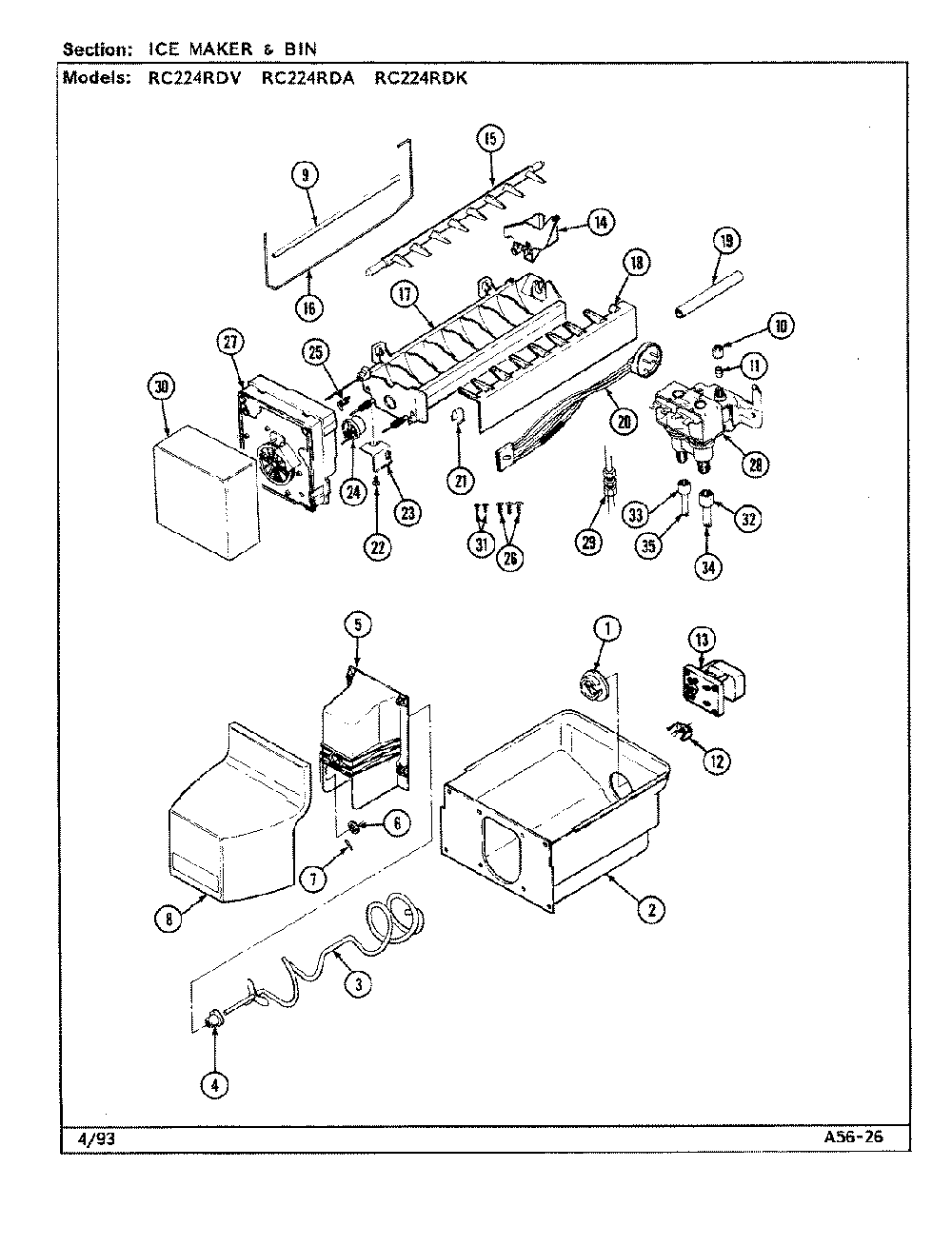 06 - Ice Maker And Bin Diagram and Parts List for RC224RDA  Whirlpool Refrigerator