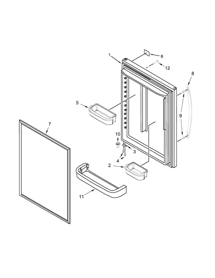 Refrigerator Door Parts Diagram and Parts List for WRB329DMBB00  Whirlpool Refrigerator