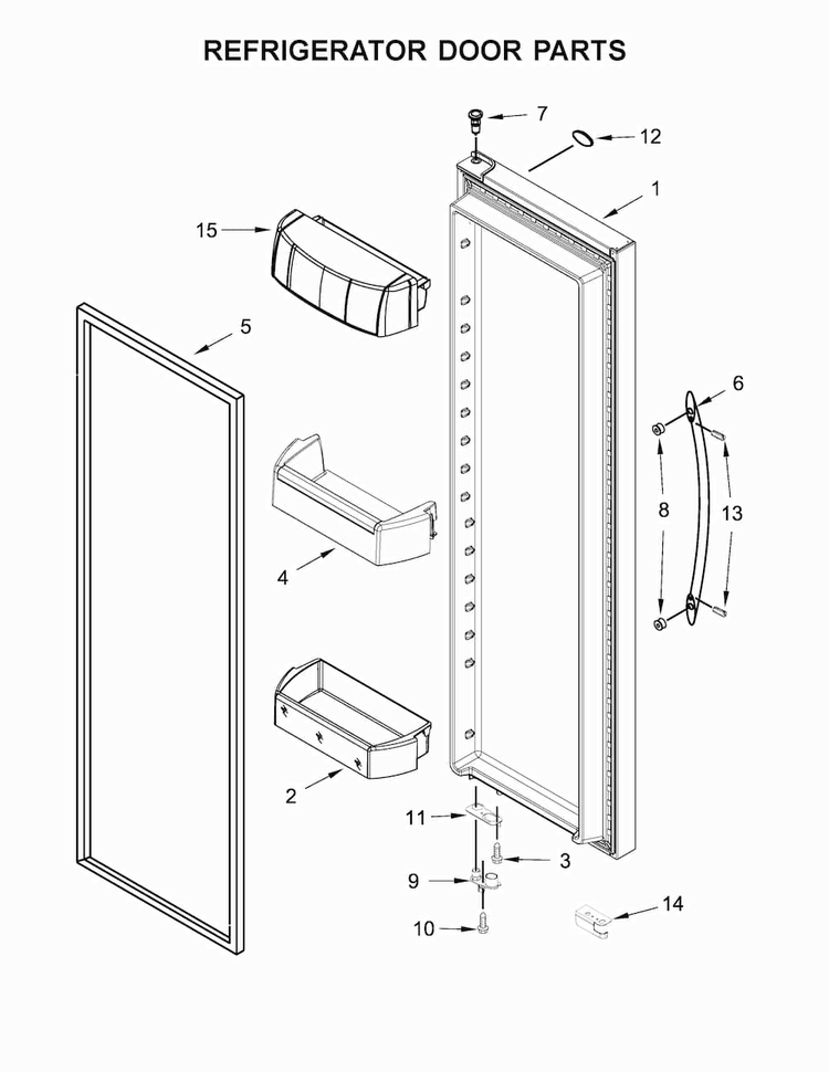 Refrigerator Door Parts Diagram and Parts List for WRS586FIEH00  Whirlpool Refrigerator