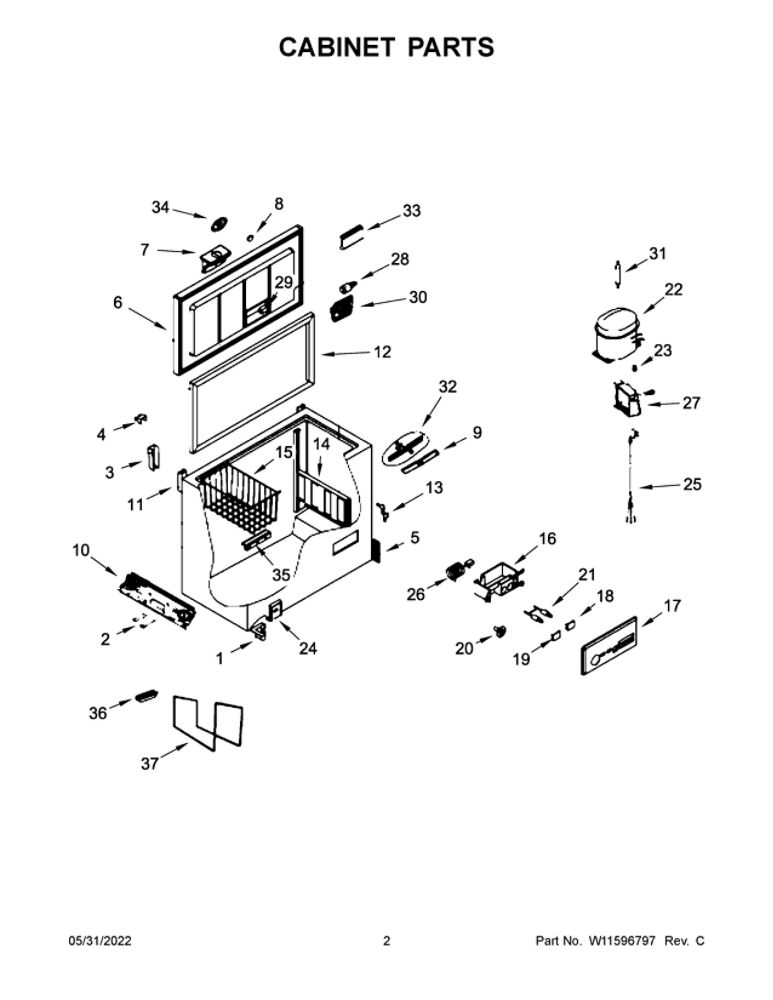 Cabinet Parts Diagram and Parts List for WZC5216LW  Whirlpool Freezer